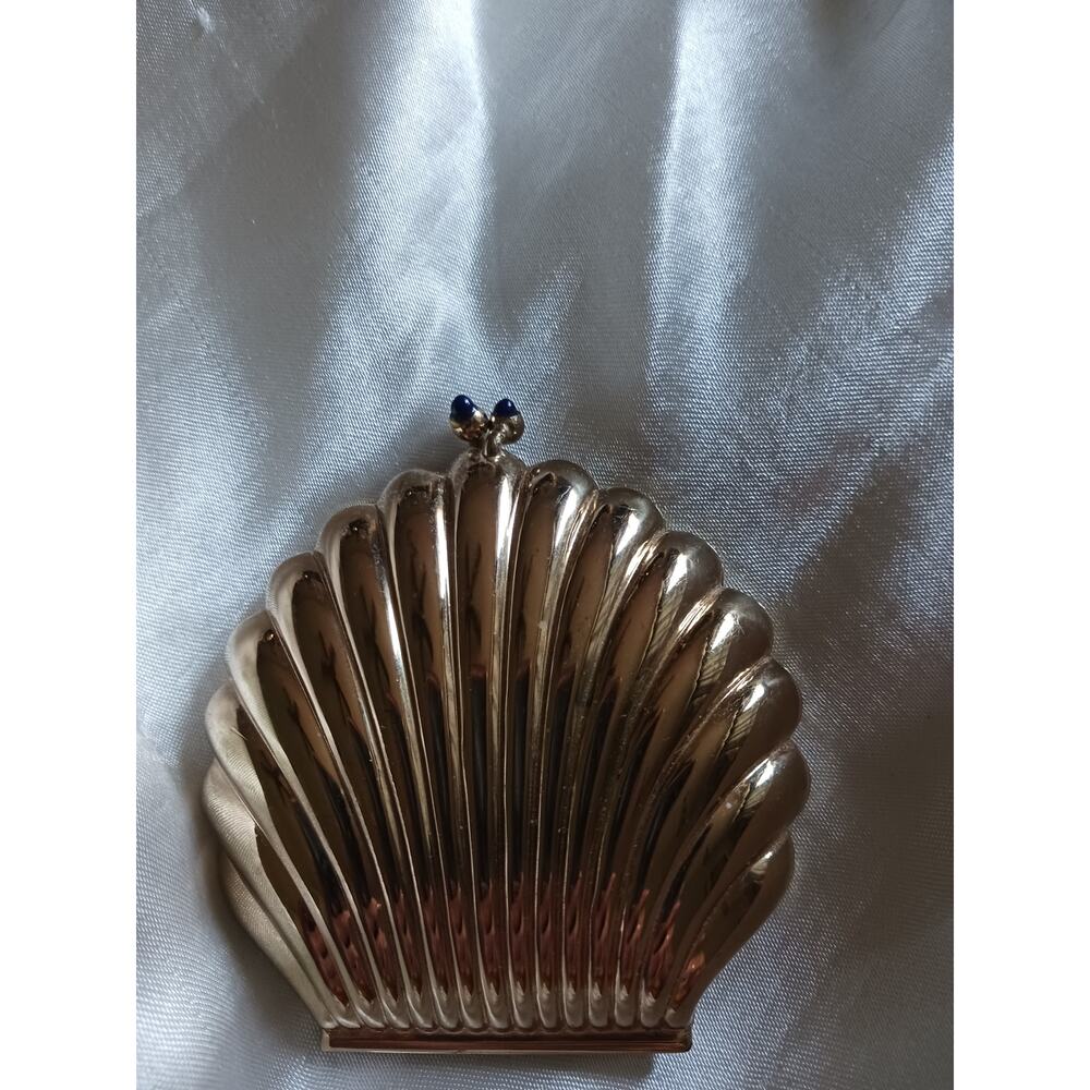 VTG Givenchy Goldtone Clam Shell Makeup Compact with powder screen and puff EUC